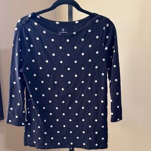 Lands' End Women's Long Sleeve Top‎ - Black with White Dots